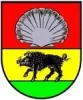 Wappen von Dörrmoschel mit Muschel und Wildschwein