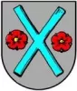 Wappen vom Imsweiler mit Kreuz in der Mitte und rechts und links roten Blumen