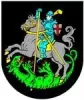 Wappen von Katzenbach mit Ritter auf Pferd über Drache