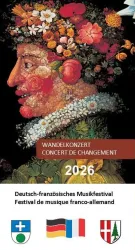 Ein künstlerisches Plakat für das Deutsch-französische Musikfestival 2026. Es zeigt eine bunte Blumenkomposition, die ein Gesicht darstellt.