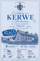 Einladungsflyer zur Kerwe in Blankenborn. Das Fest verspricht Musik, Essen und Gemeinschaft vom 29. August bis 30. August 2026.