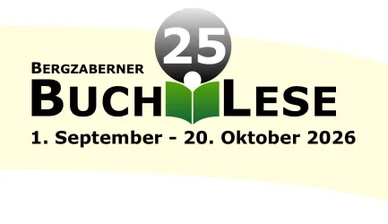 Das Logo der Bergzaberner Buchlese zeigt die Zahl 25 und ein offenes Buch. Die Veranstaltung findet vom 1. September bis zum 20. Oktober 2026 statt.
