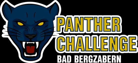 Ein Logo mit dem Kopf eines blauen Panthers. Der Text "PANTHER CHALLENGE" und "BAD BERGZABERN" sind darauf zu sehen.