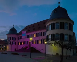 rosa Leuchten am Schloss (© Archiv TI Bad Bergzabern)
