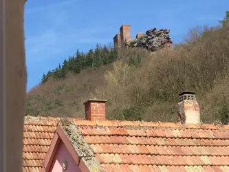 Blick aus dem Schlafzimmer 2 auf die Burg Trifels (© Timo Herbold)