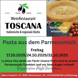 Flyer "Pasta aus dem Parmesanlaib" (© Weingut Vongerichten) Flyer "Pasta aus dem Parmesanlaib" (© Weingut Vongerichten)