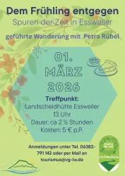 Geführte Wanderung "Dem Frühling entgegen" in Essweiler. Start am 01. März 2026 um 13 Uhr bei der Landscheidhütte.