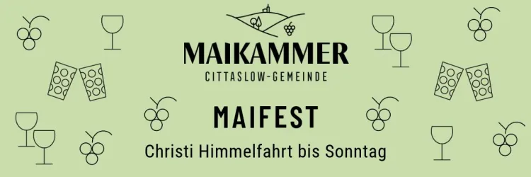 Ein Plakat für das Maifest in Maikammer. Es lädt ein zu Wein, Kultur und Erlebnissen im historischen Ortskern.