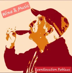 Ein stilisiertes Bild eines Mannes, der aus einem Weinglas probiert. Der Hintergrund enthält den Slogan „Weine mit Profil!“ und den Namen „Weingut Alfred Schwaab“.