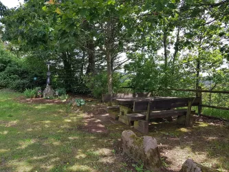 Sitzgruppe und Altar unterhalb des Kreuzbergs