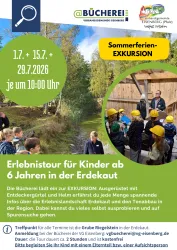 Ein spannendes Abenteuer für Kinder ab 6 Jahren in der Erdekaut. Die Exkursion bietet interessante Einblicke in die Erlebnislandschaft und den Tonabbau.
