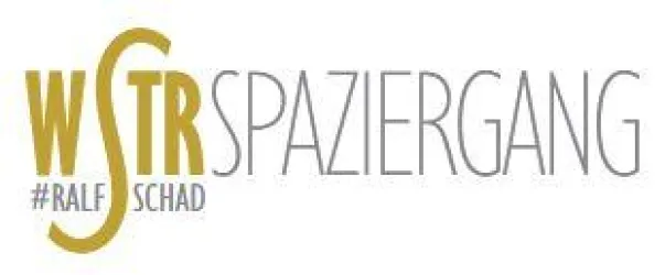 Ein Schriftzug mit dem Text "WSTR SPAZIERGANG" in moderner Schriftart. Der Schriftzug enthält auch den Hashtag "#RALFSCHAD".