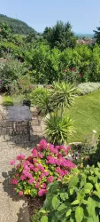 Blick von oben auf die Gartenterrasse