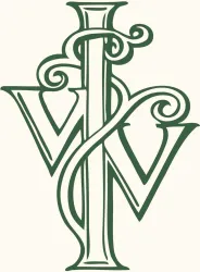 Ein stilisiertes Logo mit den Buchstaben W und V, kunstvoll miteinander verwoben. Die Farben sind grün und weiß, was dem Design einen eleganten Look verleiht.