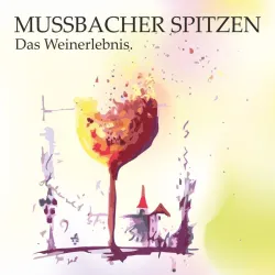 Eine künstlerische Darstellung eines Weinglases mit bunten Farben. Der Text spricht von einem Weinerlebnis in Mussbach.