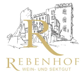 Ein stilisiertes Logo des Weinguts Rebenhof. Es zeigt eine Ruine und den Schriftzug "Rebenhof Wein- und Sektgut".
