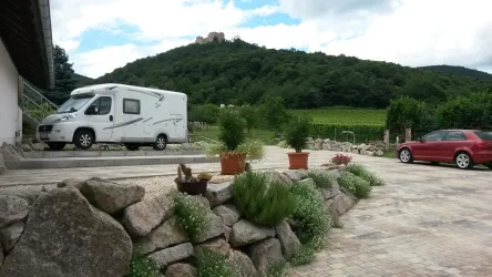 Hinter unserem Haus befinden sich die Parkplätze für unsere Feriengäste. Auch für Gäste mit Wohnmobil können wir 4 Stellplätze mit befestigtem Untergrund anbieten.