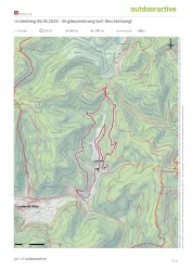 Eine Wanderkarte mit der markierten Route der Singlewanderung. Die Karte zeigt Details wie Höhenlinien und Wanderwege.