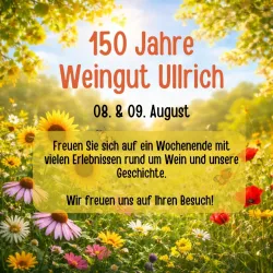 Bunte Blumenwiese mit fröhlichen Farben. Einladung zu einem Festwochenende im Weingut Ullrich.