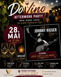 Eine Einladung zur DoVino Afterwork-Party im Weingut Wittmann. Live Musik mit Johnny Rieger und gute Stimmung ab 18 Uhr am 28. Mai.