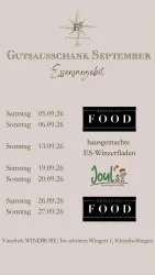 Ein Werbeplakat für das Essensangebot im September. Es zeigt Termine und Anbieter wie "Gutsaussschank" und "Joul's".