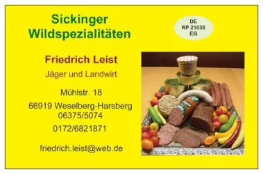 Wildspezialitäten Visitenkarte