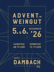 Ein Plakat für einen Adventsmarkt im Weingut. Die Veranstaltung findet am 5. und 6. Dezember 2026 statt.