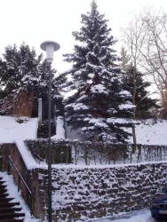 Aufgang zum Haus im Winter