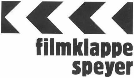 Das Bild zeigt ein Grafikdesign mit Filmklappen-Symbolen und dem Text "filmklappe speyer". Die Darstellung hat einen klaren, minimalistischen Stil.