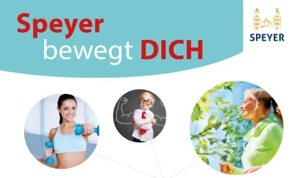 Das Bild zeigt verschiedene aktive Menschen, die Fitness und Gesundheit fördern. Es repräsentiert die Botschaft "Speyer bewegt DICH".