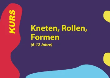 Ein bunter Hintergrund mit verschiedenen Formen und lebhaften Farben. Der Text beschreibt einen Kurs für Kinder im Alter von 6 bis 12 Jahren.