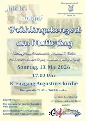 Ein Plakat für ein Frühlingskonzert am Muttertag. Es enthält Informationen über das Datum, die Uhrzeit und den Ort des Konzerts in Landau.