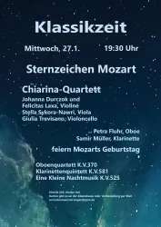 Ein talentiertes Musikensemble präsentiert ein Konzert zu Ehren von Mozarts Geburtstag. Die Veranstaltung findet am Mittwoch, den 27. Januar, um 19:30 Uhr statt.