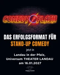 Ein Werbeplakat für eine Stand-up Comedy Veranstaltung. Es findet am 16.01.2027 im Universum Theater Landau in der Pfalz statt.
