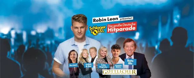 Eine Veranstaltung mit Robin Leon und verschiedenen Künstlern ist zu sehen. Im Hintergrund ist ein begeistertes Publikum und die Szenen sind musikalisch geprägt.
