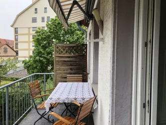 Balkon mit Blick auf Hafermagazin