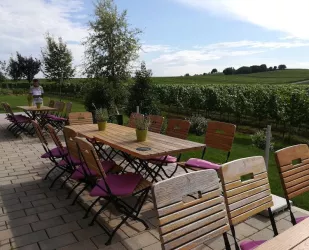 Außenterrrasse mit Weinbergsblick (© Weingut Vögeli)