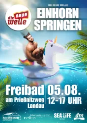 Im Freibad am Prießnitzweg findet im August erneut das die neue welle-Einhornspringen statt. 
