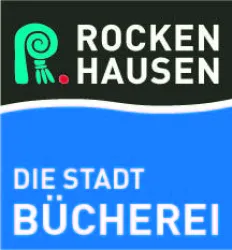 Ein Logo der Stadt Rockenhausen. Es zeigt den Text „DIE STADT BÜCHEREI“ auf einem blauen Hintergrund.