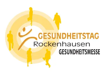 Ein Logo für den Gesundheitstag in Rockenhausen. Es zeigt stilisierte Figuren in Bewegung und hebt die Themen Gesundheit und Wellness hervor.