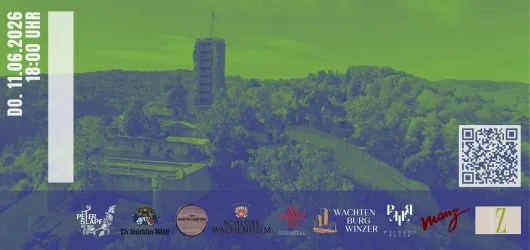 Ein Werbebanner für eine Veranstaltung mit einem Bild einer Burg im Hintergrund. Es enthält Informationen zum Datum, Uhrzeit und Logos verschiedener Partner.