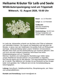 Ein Informationsblatt für einen Wildkräuterspaziergang in Trippstadt. Der Spaziergang umfasst eine Strecke von 3,5 Kilometern und bietet Einblicke in heilende Kräuter.