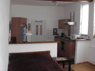 Wohn-/Schlafraum, Küche (© Ferienwohnung Bierengel/ Steiner)