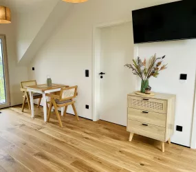 Wohnbereich mit Fernseher (© Weingut Braun und Söhne)
