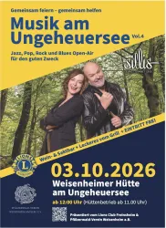 Plakat zum Konzert am Ungeheuersee. Die Gruppe Sillis und im Hintergrund der Pfälzerwald.