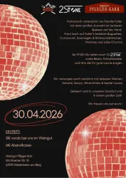 Plakat Tanz in den Mai mit rosa Discokugel, Programm und Preisen 