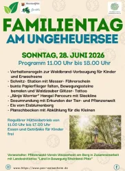 Familientag am Ungeheuersee mit verschiedenen Aktivitäten für Kinder und Erwachsene. Das Programm bietet spannende Stationen wie Basteln, Tiere erkunden und ein Hangel Parcours.