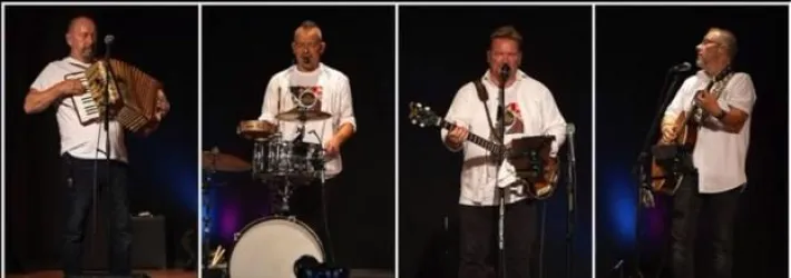 Ein Musiker spielt Akkordeon und singt. In mehreren Bildern zeigt er sich mit verschiedenen Instrumenten auf der Bühne.