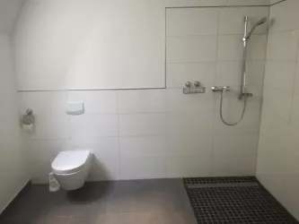 Badezimmer: WC und Dusche (© Archiv Wachtfels-Lodge)