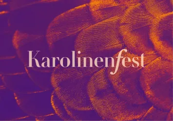 Ein kreatives Design mit dem Schriftzug "Karolinenfest". Der Hintergrund zeigt ein strukturiertes Muster in warmen Farbtönen.